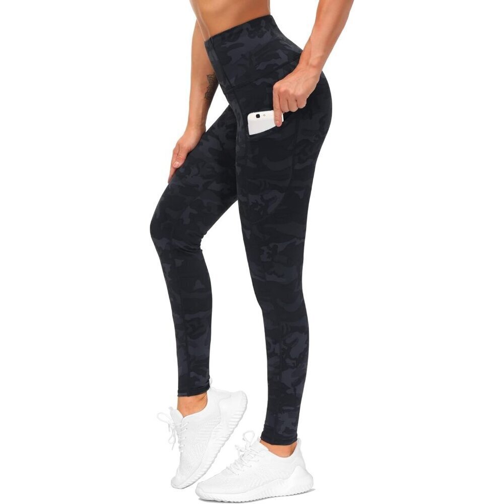 🆕Women Black Thick High Waist Pants with Pockets Tummy Control Yoga Leggings